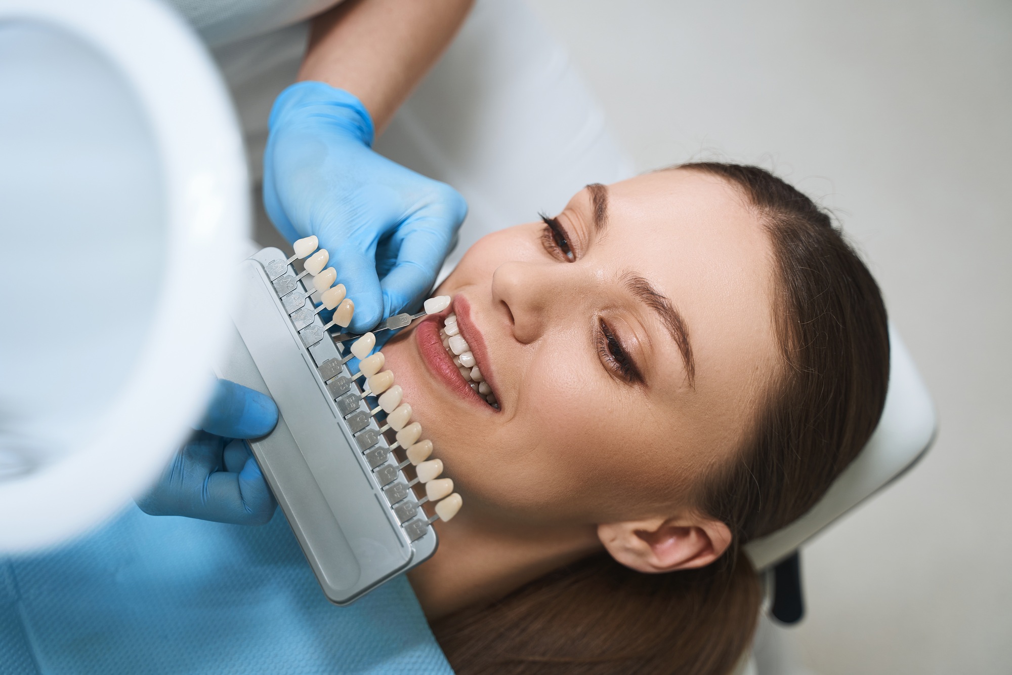 Merry woman coming to dentist stock photo Merry woman coming to dentist stock photo